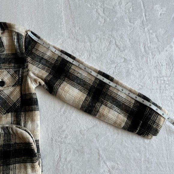 THREAD & SUPPLY Shirt Jacket Shacket S Black Tan Plaid Flannel Chore Pocket - Picture 11 of 15